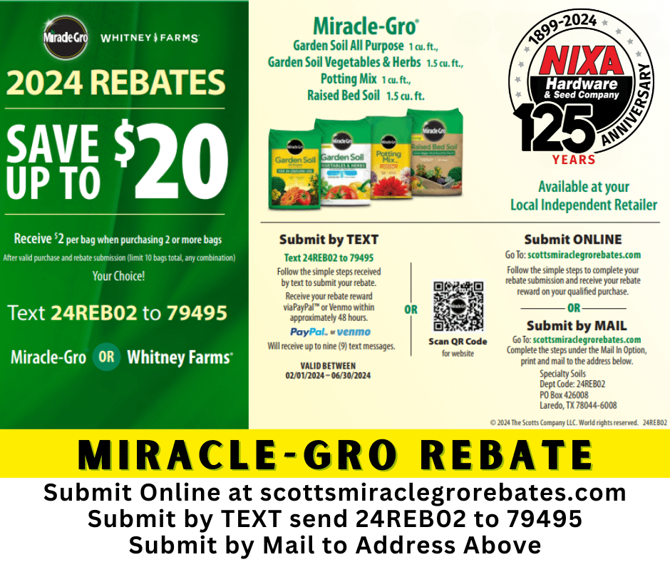 Shop Nixa Hardware for your Scotts Miracle-Gro Potting Mix & Garden Soil Get Up to $20 Rebate